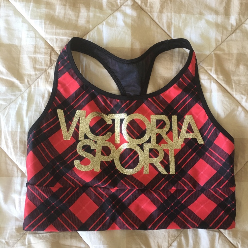 Victoria Sport Red Plaid Athletic Activewear Workout Sports Bra Top Size M